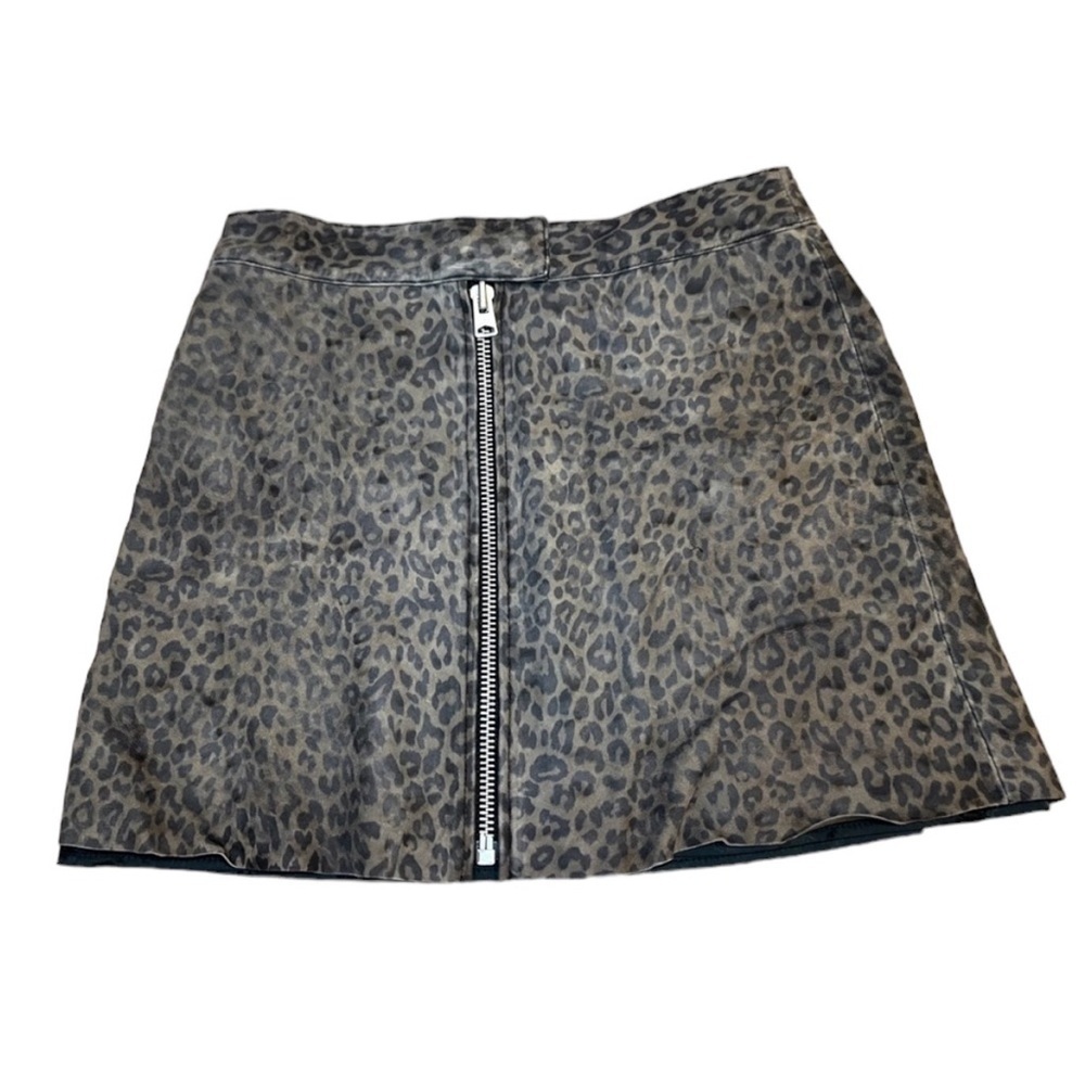All Saints Lena Leo Leopard Print Suede Miniskirt Size 2